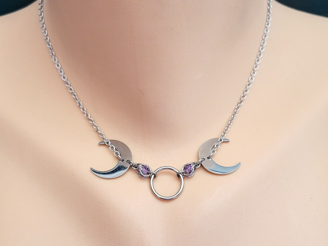 Purple Aesthetic Moon Necklace Lunar Visions Choker, Fantasy Core